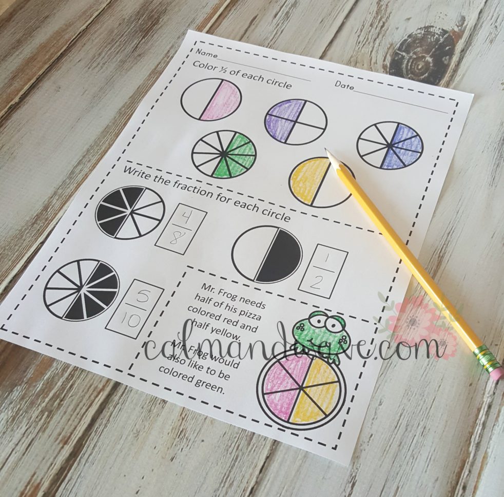 Free One Half Fraction Printable Worksheet - Calm &amp; Wave