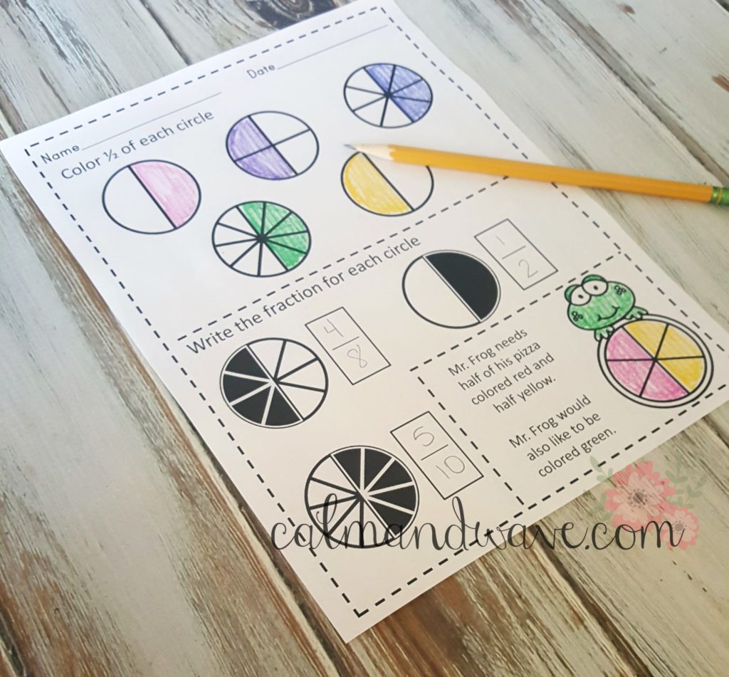 Free One Half Fraction Printable Worksheet - Calm &amp; Wave