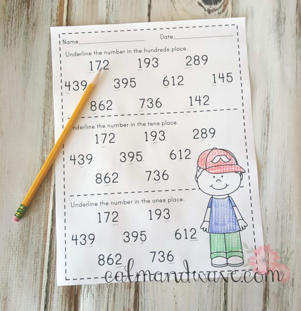 Free Place Value Ones, Tens, and Hundreds Printable Worksheet - Calm & Wave