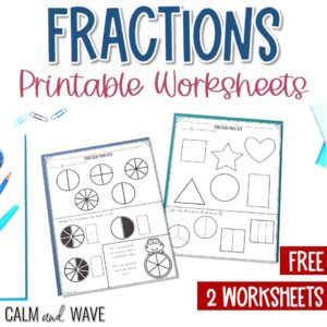 Free One Half Fraction Printable Worksheet - Calm &amp; Wave