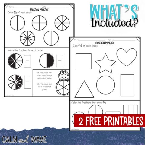 Free One Half Fraction Printable Worksheet - Calm &amp; Wave