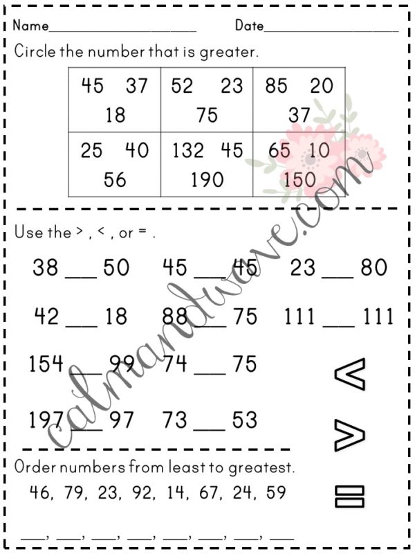 Free Greater Than, Less Than, and Equal To Printable Worksheet - Calm ...
