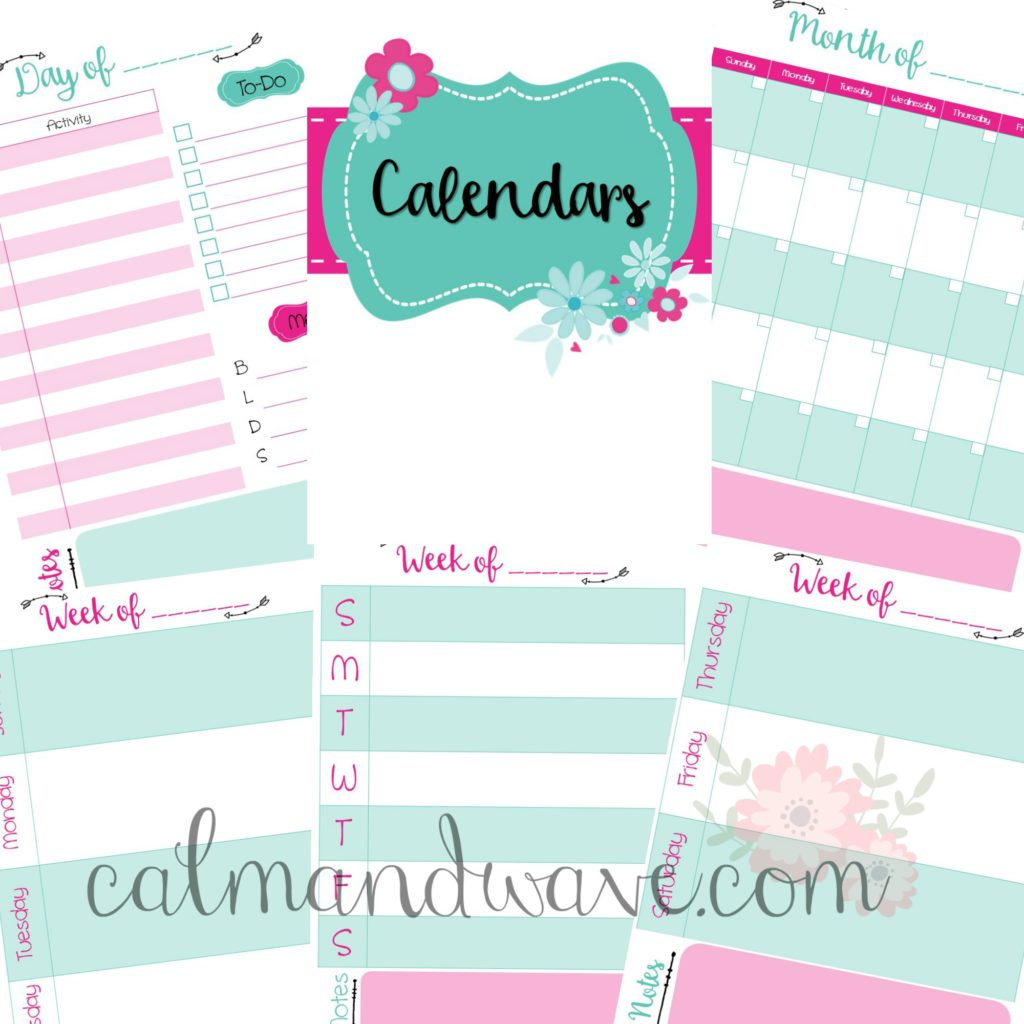 free calendar planner pages, monthly, weekly, daily view calmandwave main picture