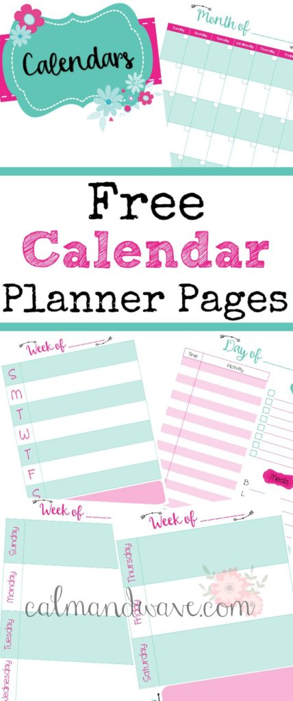 free calendar planner pages, monthly, weekly, daily view calmandwave pinterest