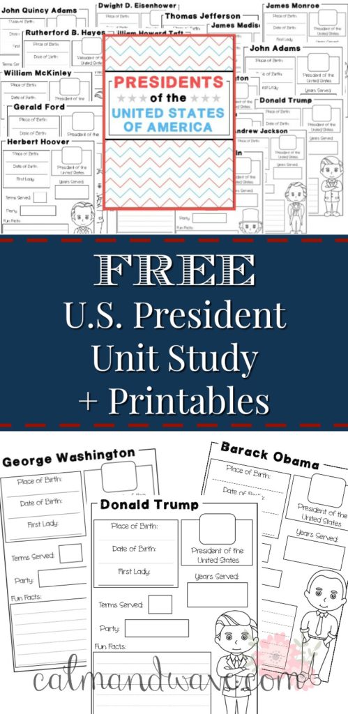pinterest president unit studies calm and wave free printable homeschool US