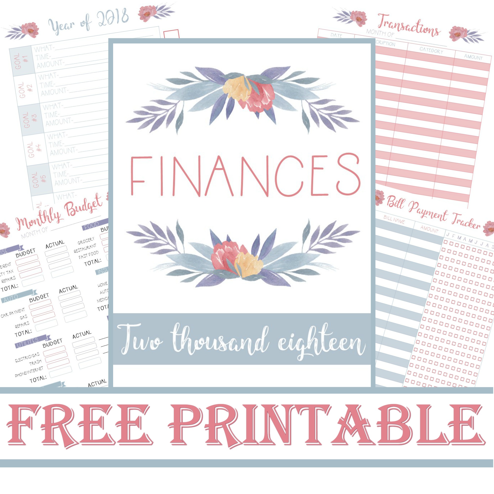 free printable planner finances transactions bill payment monthly budget checklist year goals 2018 layout menu calmandwave main