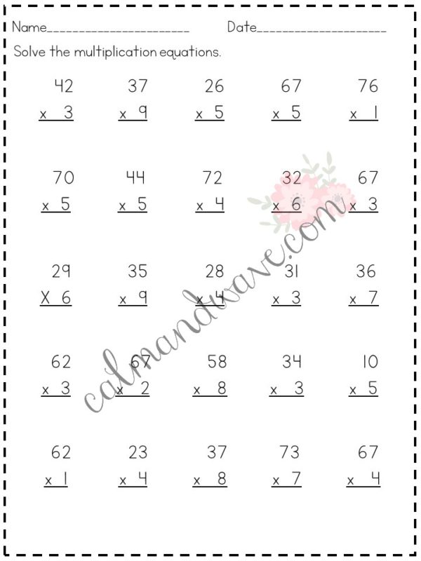 Free Two Digit by One Digit Multiplication with Carrying | Math ...