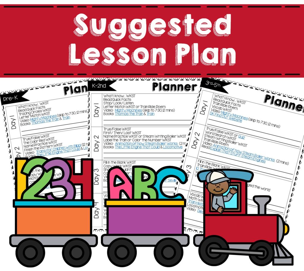 suggested lesson plan pages for train unit study calmandwave