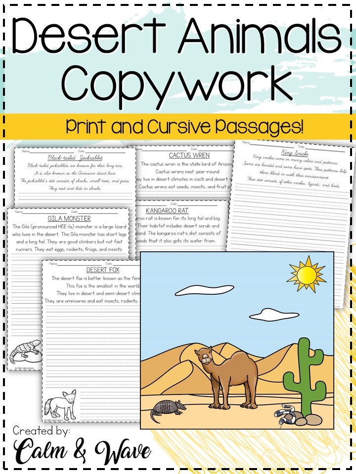 Desert Animals Copywork Print and Cursive Passages | Free Printables