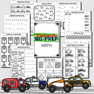 Kindergarten No-Prep Packet | Car/Vehicle Themed | English Language ...