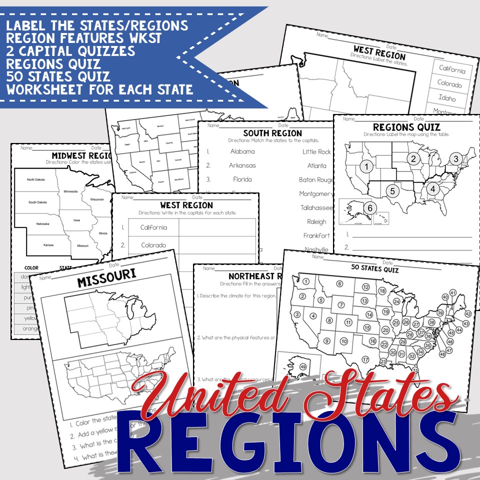 United States Regions Worksheets And Printables Homeschool Geography 4th 5th 6th Grade