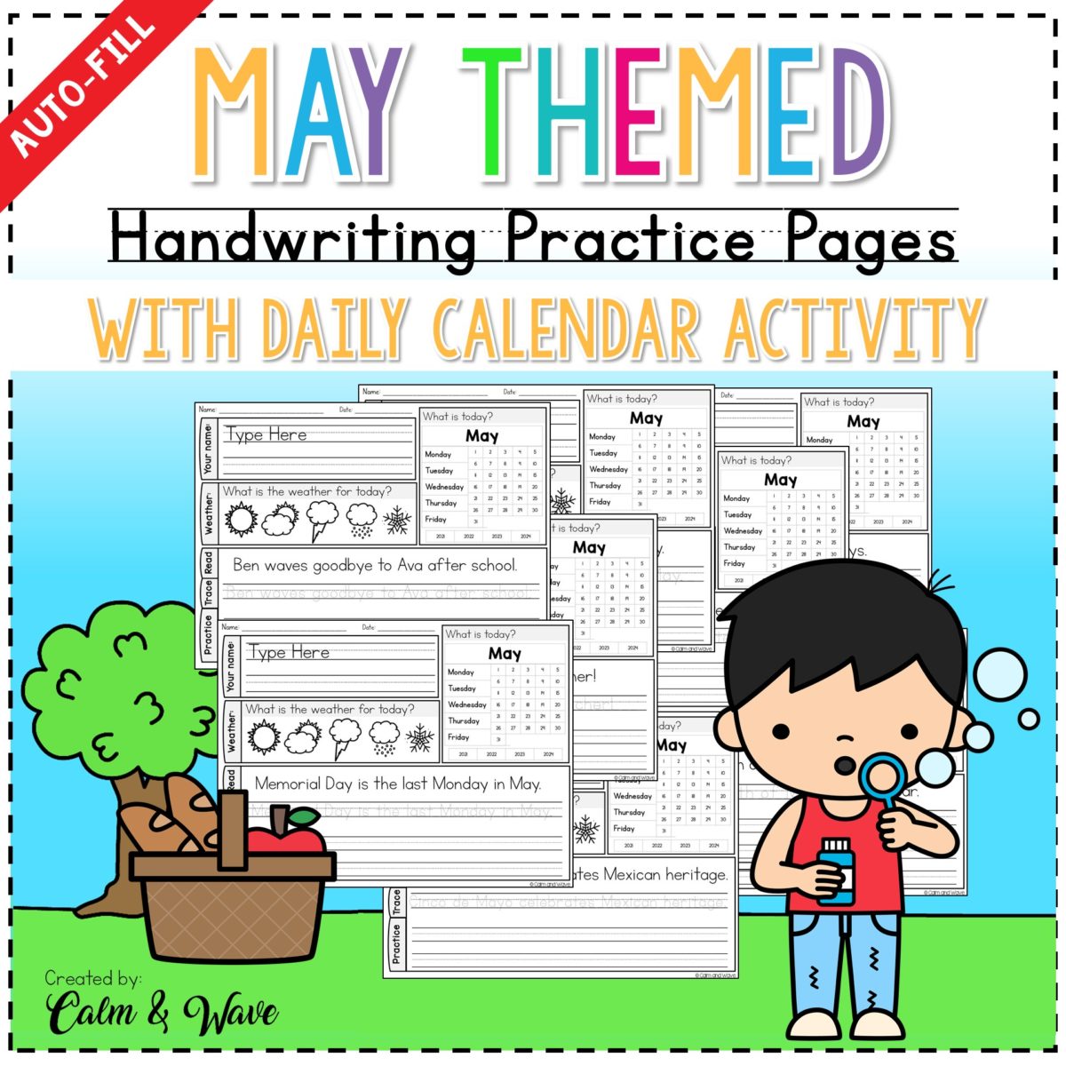 May Themed Handwriting Worksheets with Daily Calendar Work | Copywork ...