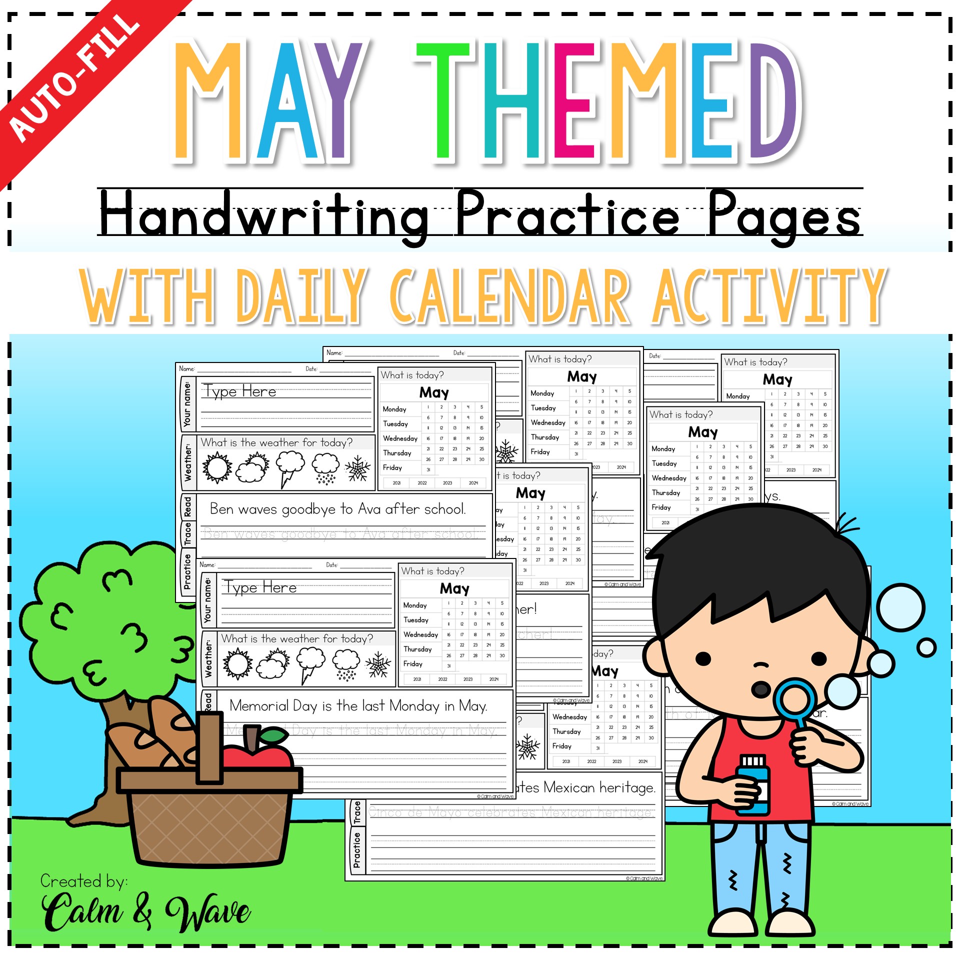 May Themed Handwriting Worksheets with Daily Calendar Work | Copywork | Printables | Homeschool |