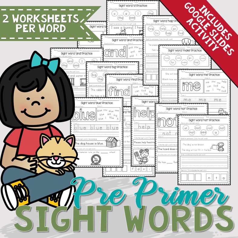 No-Prep Pre-Primer Sight Words Worksheets with Digital Activities