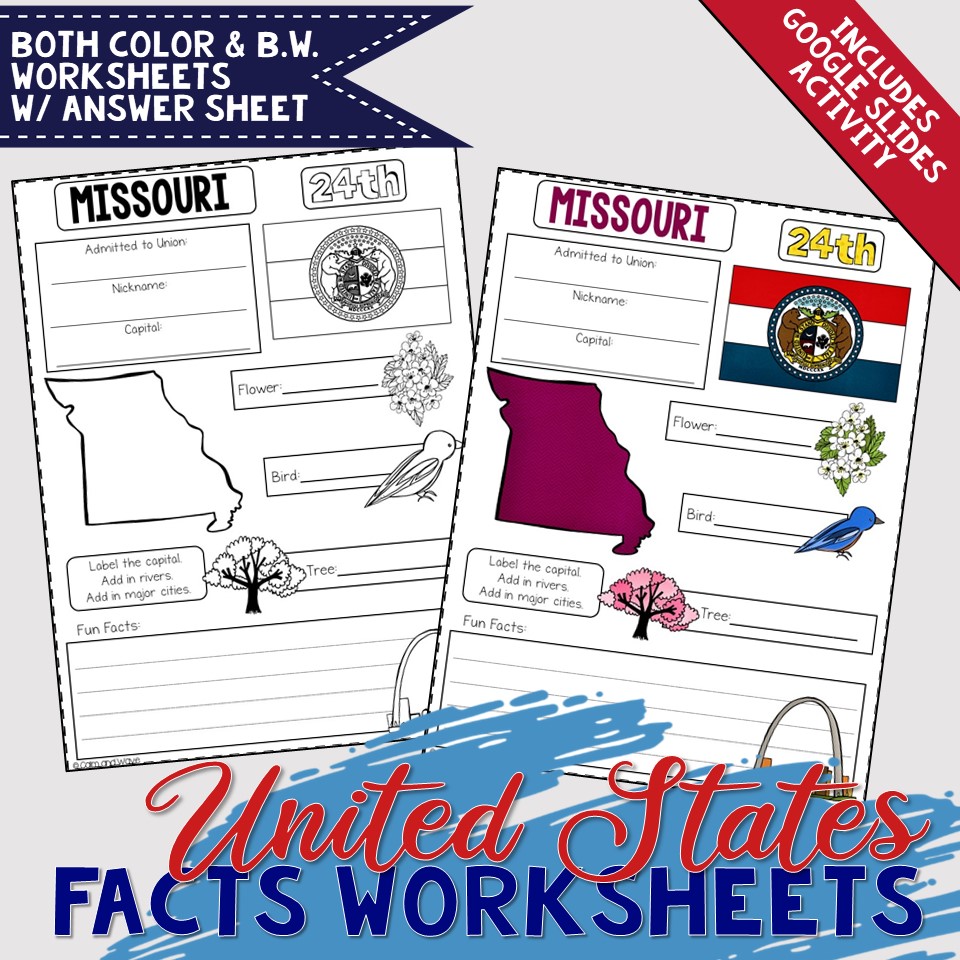 United States Facts Printable Worksheets with Digital Slides