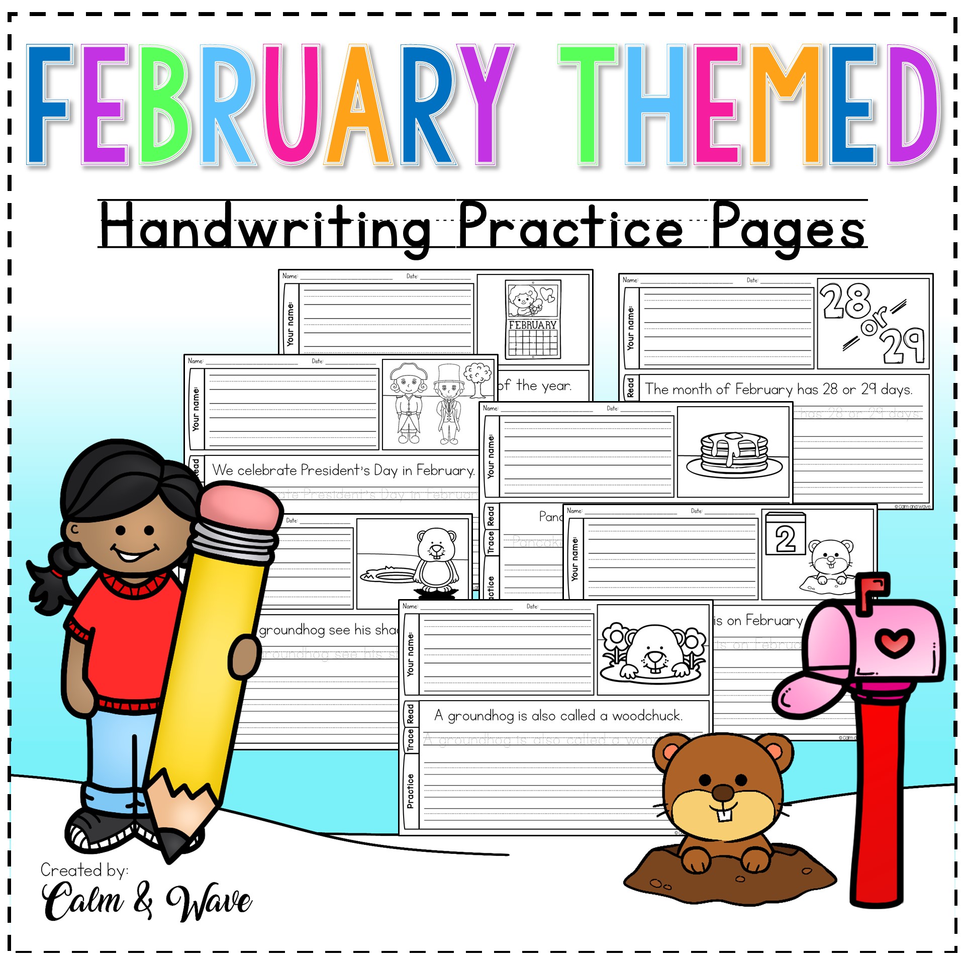 February Themed Handwriting Practice Worksheets | Copywork