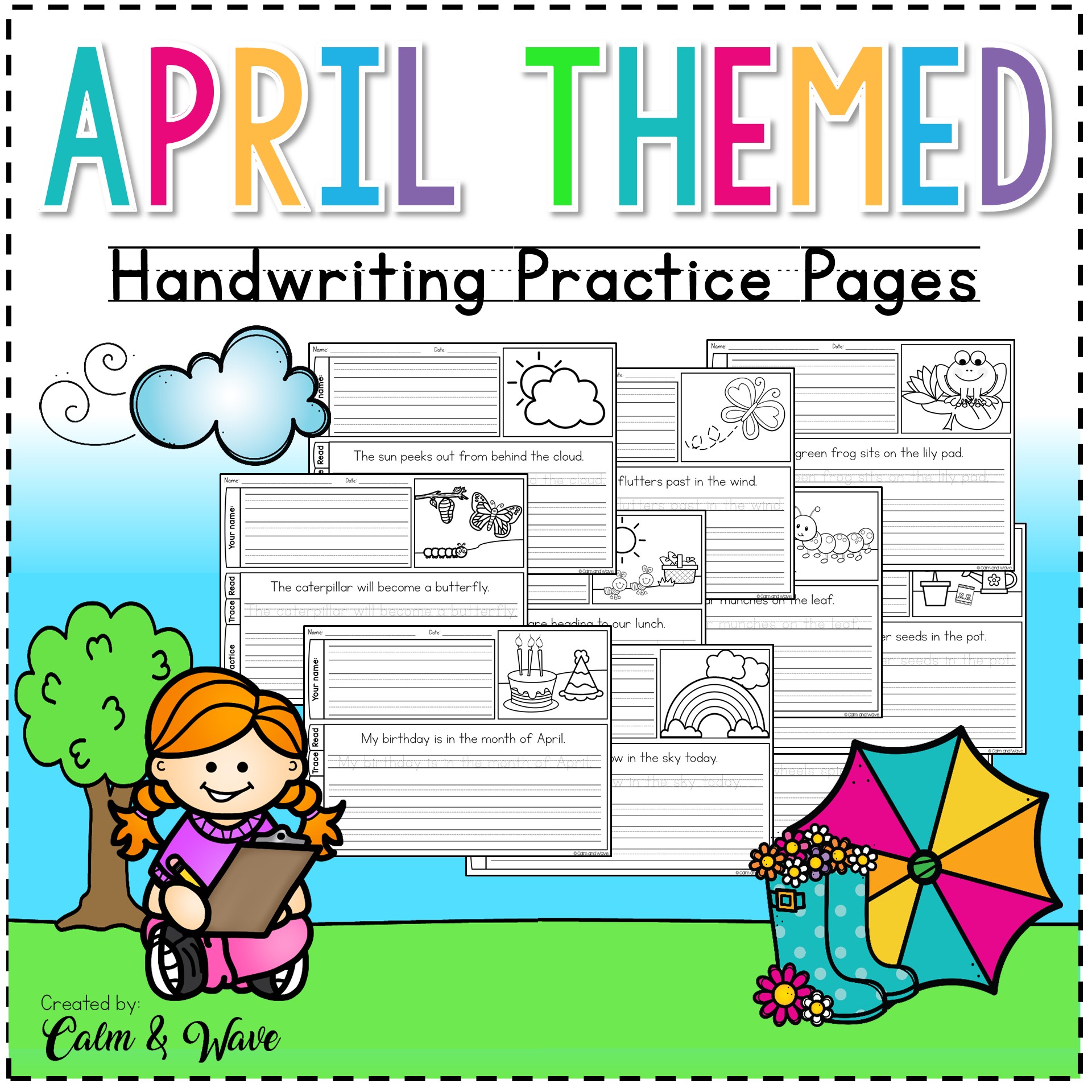 April Themed Handwriting Practice Worksheets