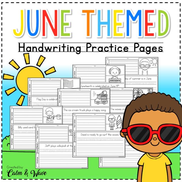 June Themed Handwriting Practice Worksheets - Calm & Wave