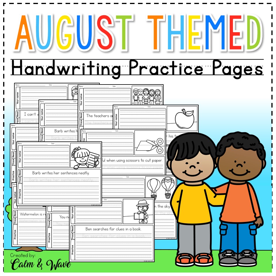 August Themed Handwriting Practice Worksheets
