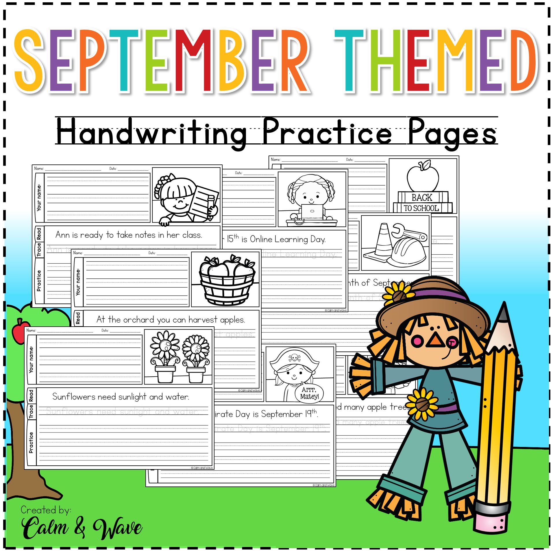 September Themed Handwriting Practice Worksheets