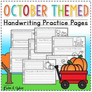 October Themed Handwriting Practice Worksheets