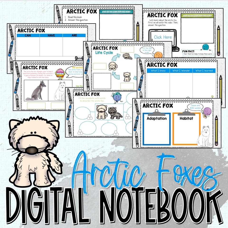 Free Elementary Arctic Fox Digital Interactive Notebook