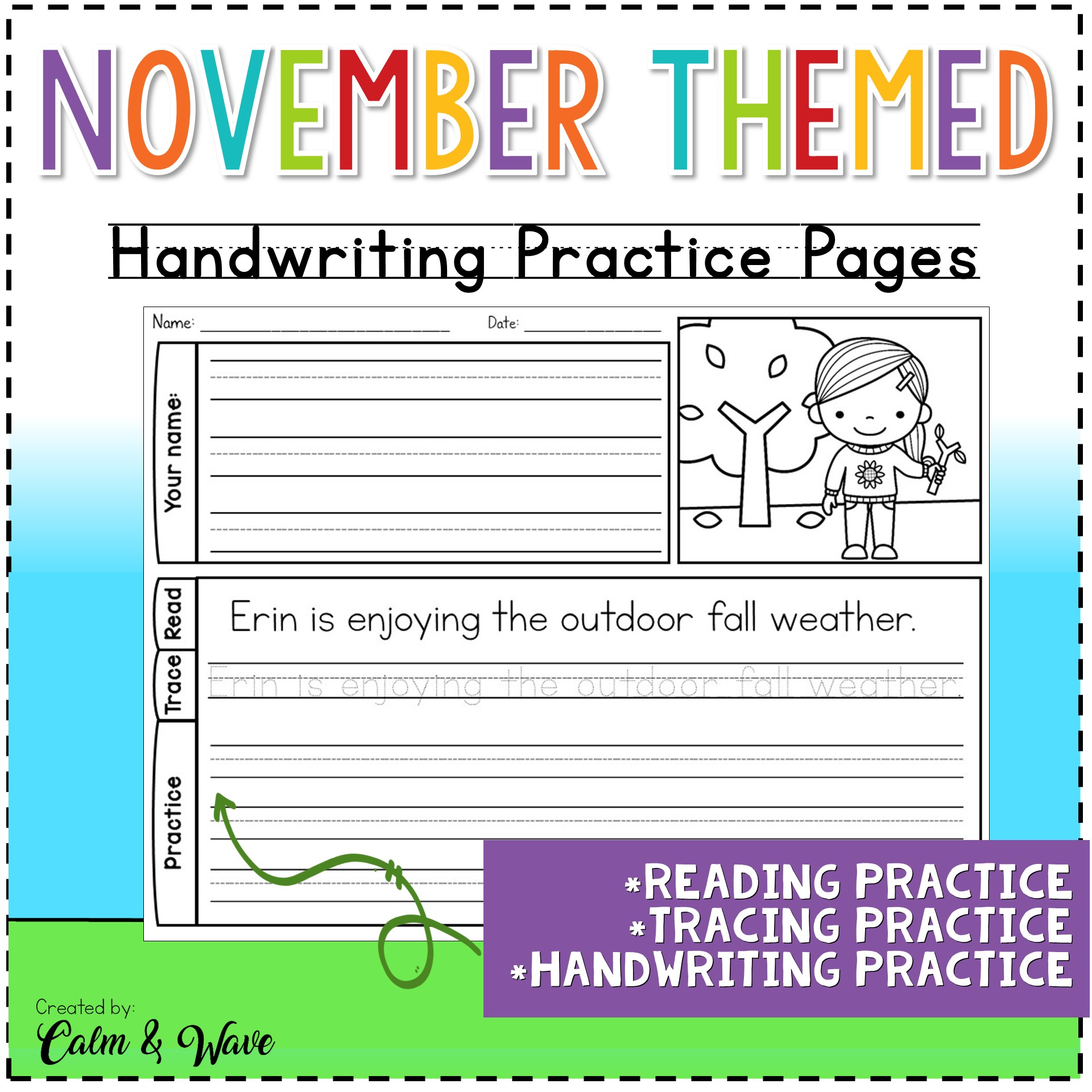 November Themed Handwriting Practice Worksheets with Daily