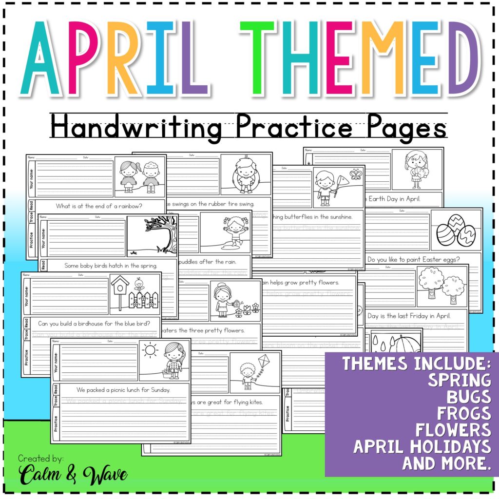 April Themed Handwriting Practice Worksheets - Calm & Wave