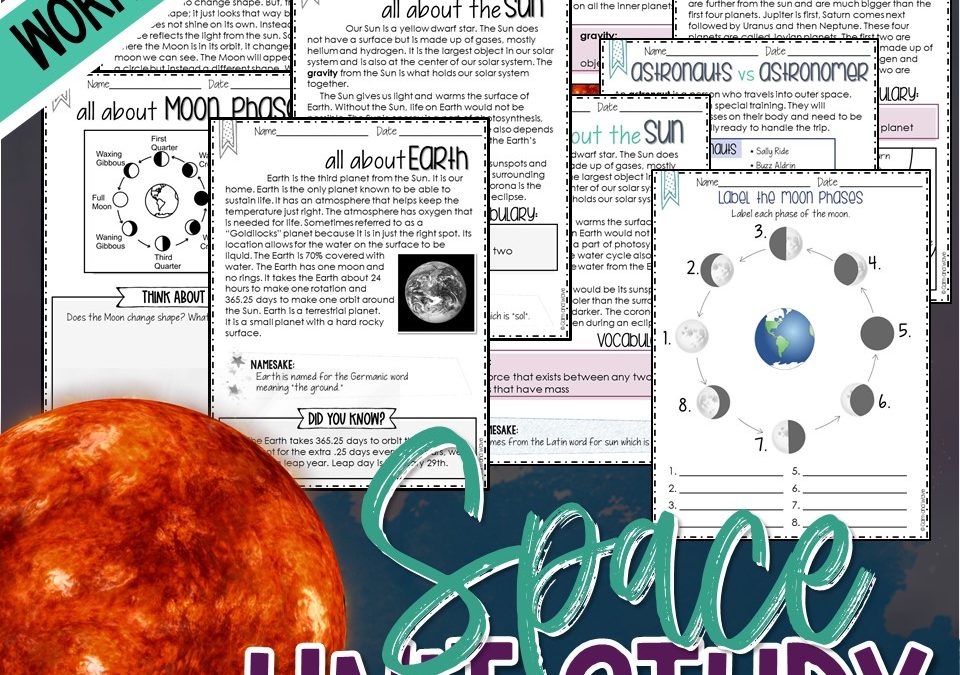 Homeschool Space Unit Study with Printable Worksheets