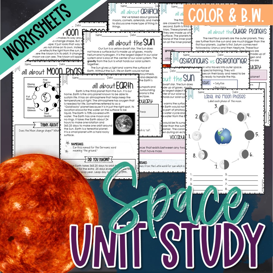 Space Unit Study with Printable Worksheets