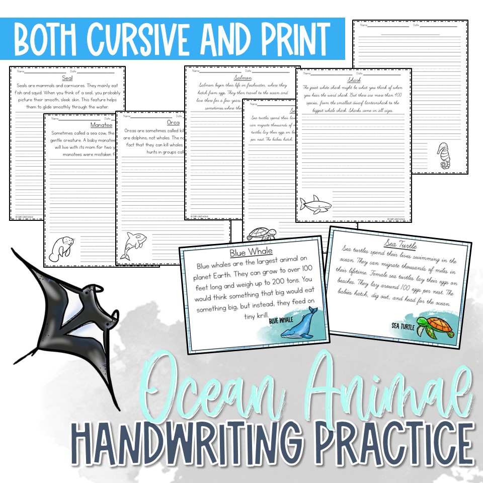 Ocean Animal Handwriting Practice Worksheet