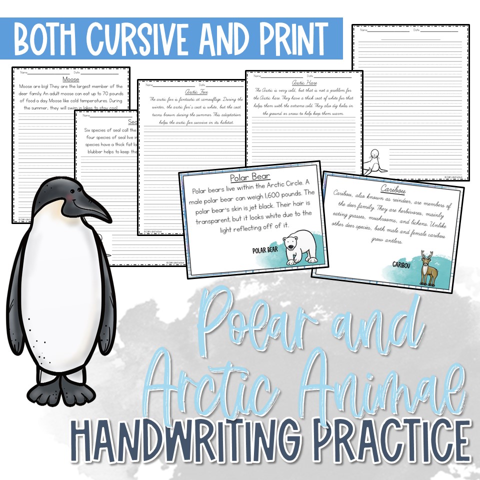 Polar and Arctic Animal Handwriting Practice Worksheet - Calm & Wave