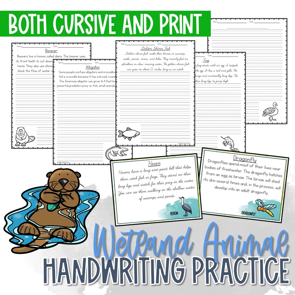 Wetlands Animal Handwriting Practice Worksheet