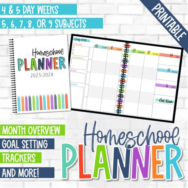 Printable Homeschool Planner - Bright Version - Calm & Wave