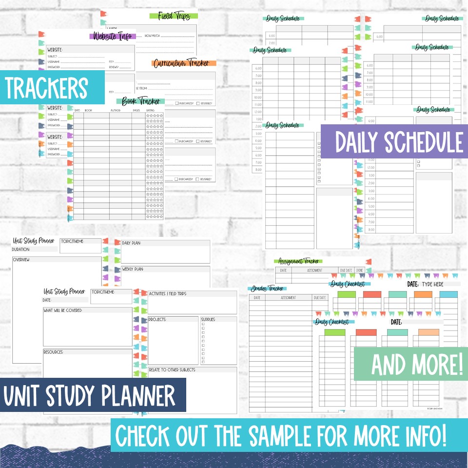 Printable Homeschool Planner - Bright Version - Calm & Wave