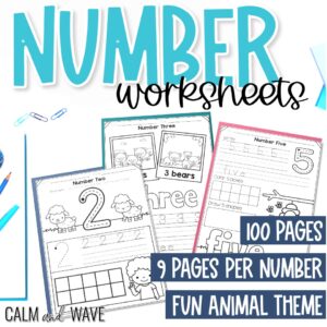 0-10 Number Practice Worksheets with Tracing, Counting, Word Formation, and More